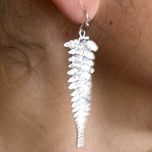 Beautiful fern leaf earrings. Brass core, silver plated. Botanical.Tropical.